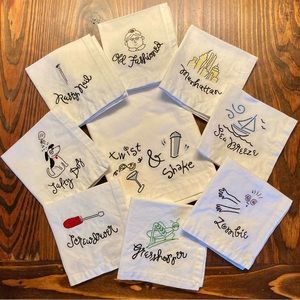Pottery Barn Bar Lingo Embroidered Towel and Napkin Set